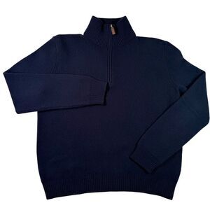 Polo Ralph Lauren Mens Large Blue Long Sleeve Quarter Zip Lambswool Sweater